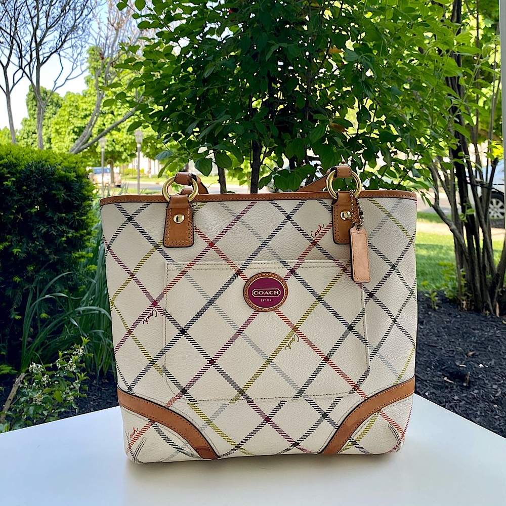 Coach Peyton Tattersall Multicolor Tote Shoulder Bag | Like new| Great 4 Summer